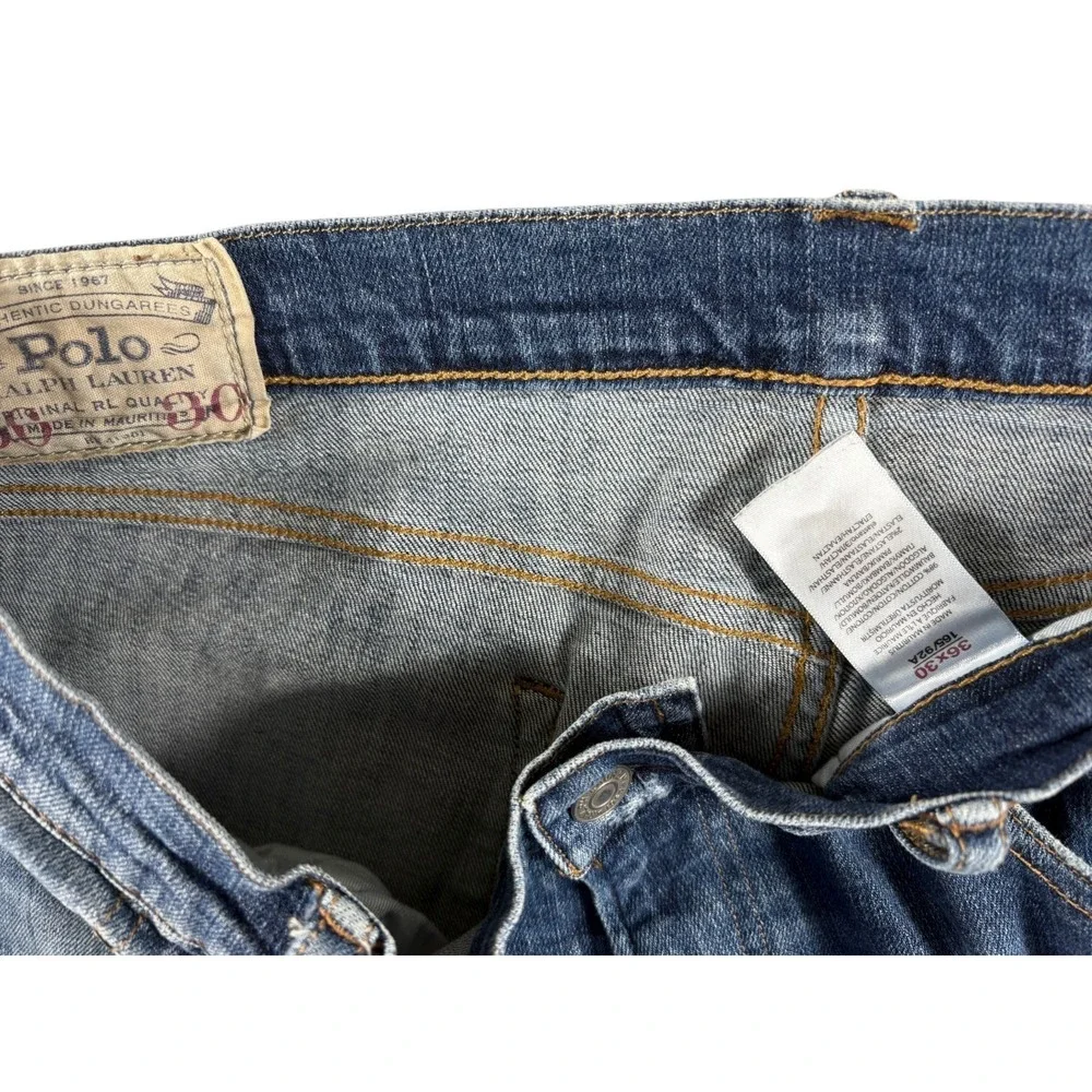 Polo Ralph Lauren Original Jeans Mens 36x30‎ Blue Denim Straight Leg Whiskered